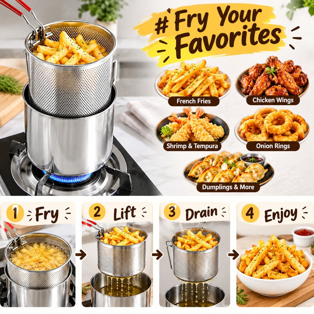 🥘Single-Serve Stainless Steel Mini Deep Fryer Set🍗🍟