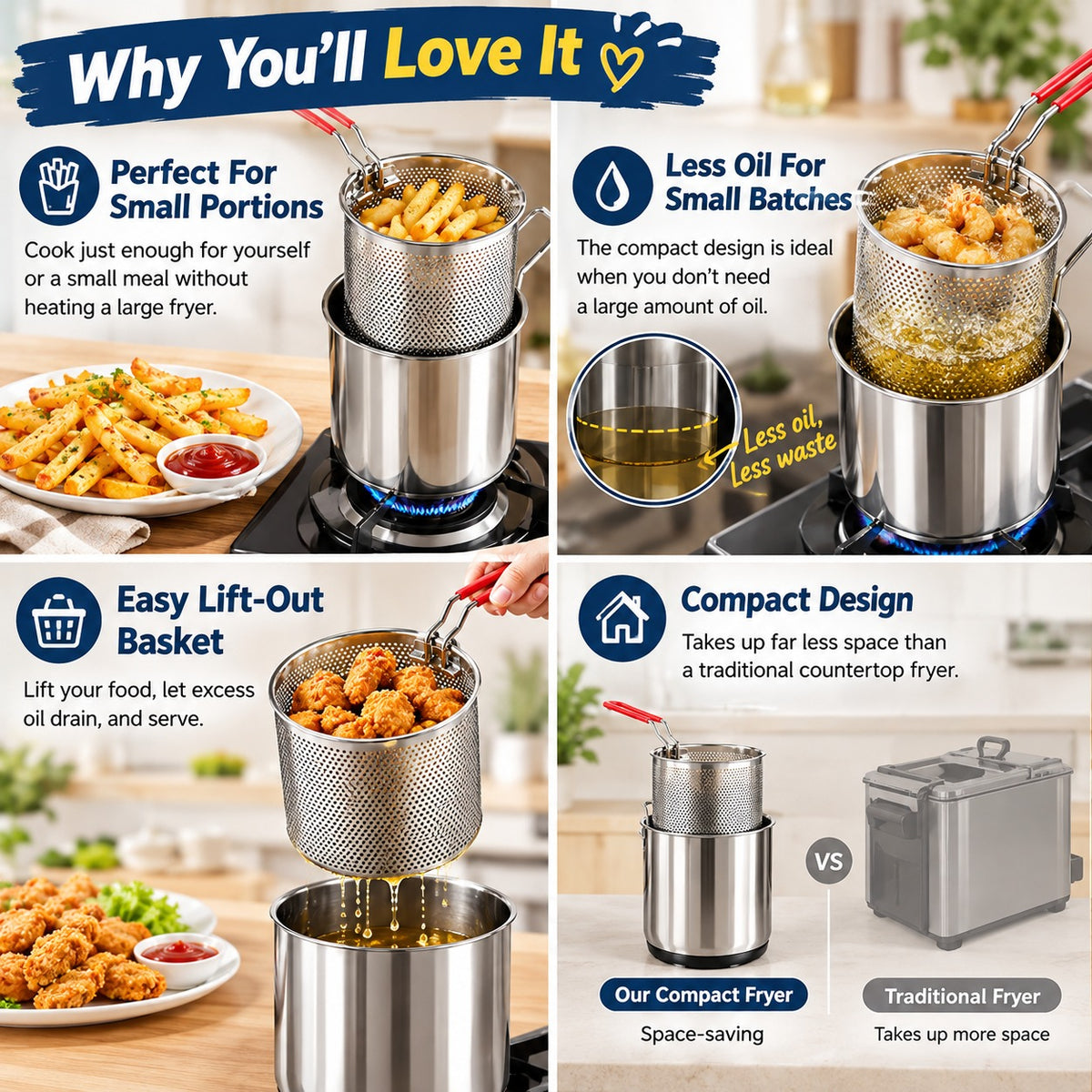 🥘Single-Serve Stainless Steel Mini Deep Fryer Set🍗🍟