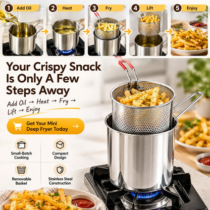 🥘Single-Serve Stainless Steel Mini Deep Fryer Set🍗🍟