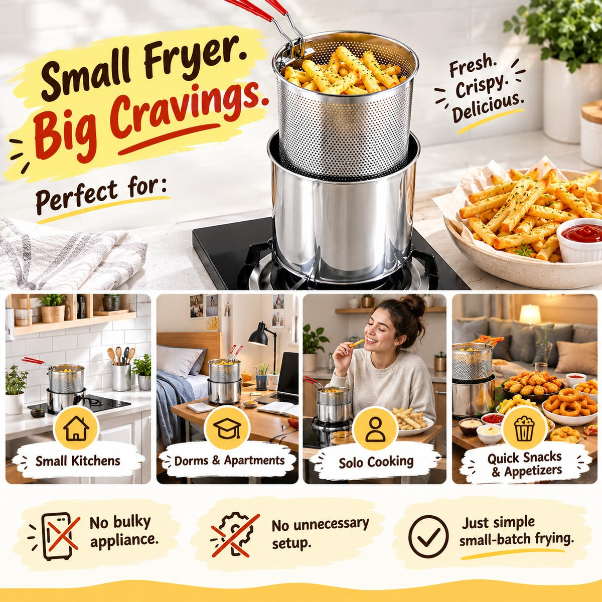 🥘Single-Serve Stainless Steel Mini Deep Fryer Set🍗🍟