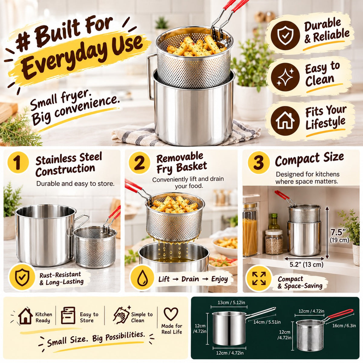 🥘Single-Serve Stainless Steel Mini Deep Fryer Set🍗🍟