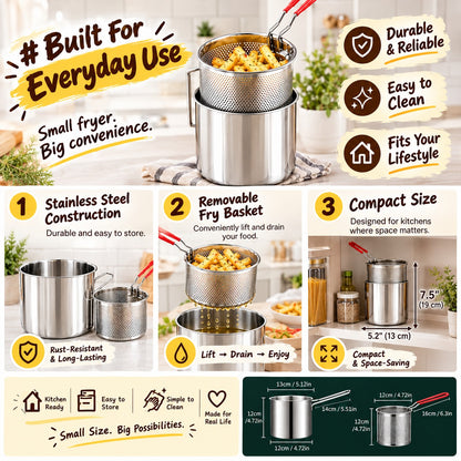 🥘Single-Serve Stainless Steel Mini Deep Fryer Set🍗🍟